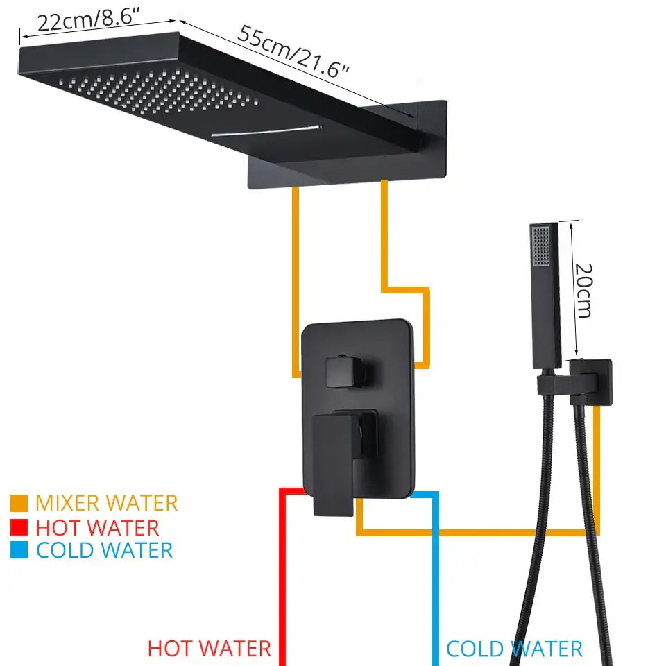 Modern matte black thermostatic shower faucet set bathroom rainhead