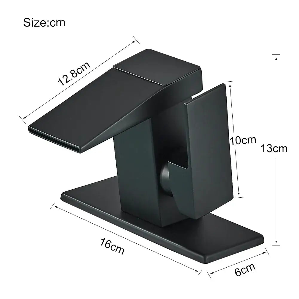 Modern matte black waterfall bathroom faucet with temperature display