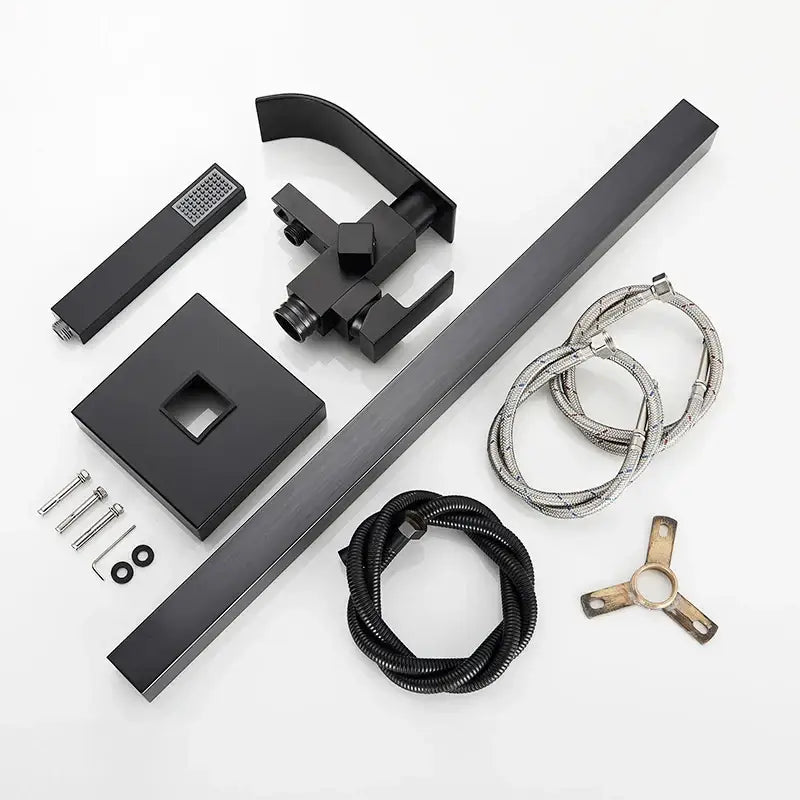 DecorBites™ Matte Black Waterfall Bathtub Shower Faucet, Floor Standing Hot Cold Mixer Tap