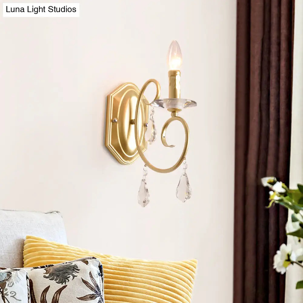 DecorBites™ Modern Metal Wall Lamp - Elegant 1-Light Candle Sconce with Clear Crystal Deco in Gold for Corridor