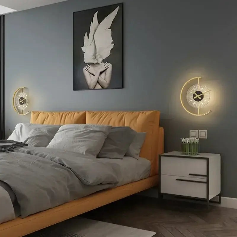 DecorBites™ LED Wall Clock Sconce for Bedroom Living Room Home Decor Lighting