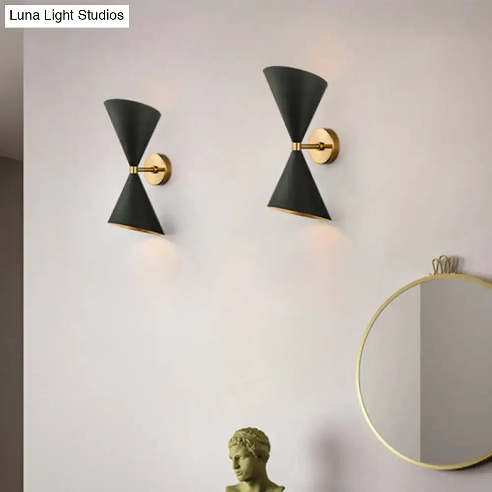 DecorBites™ Modern Metal Hourglass Wall Mount Light Fixture with 2 Bulbs - Black Wall Lighting