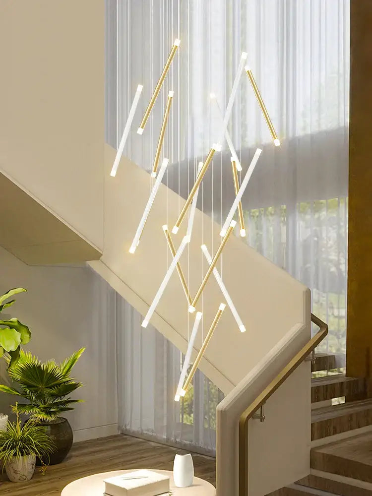 DecorBites™ Black Round Tube LED Chandelier for Duplex Loft Stair - Interior Lighting Decoration