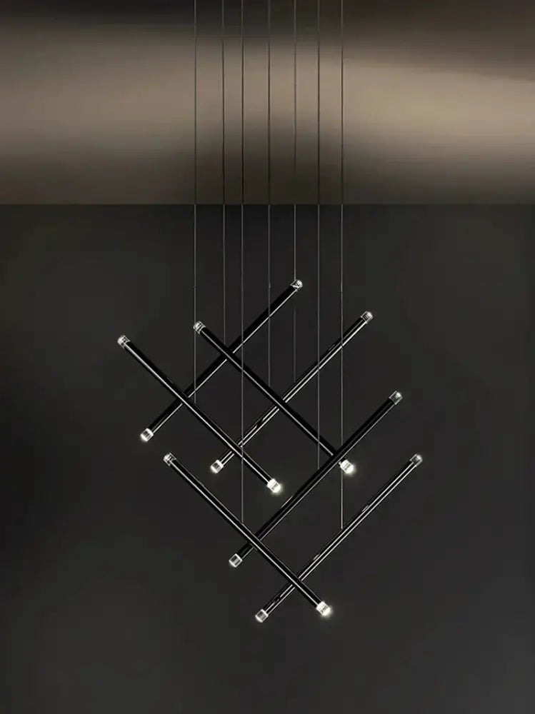 DecorBites™ Black Round Tube LED Chandelier for Duplex Loft Stair - Interior Lighting Decoration