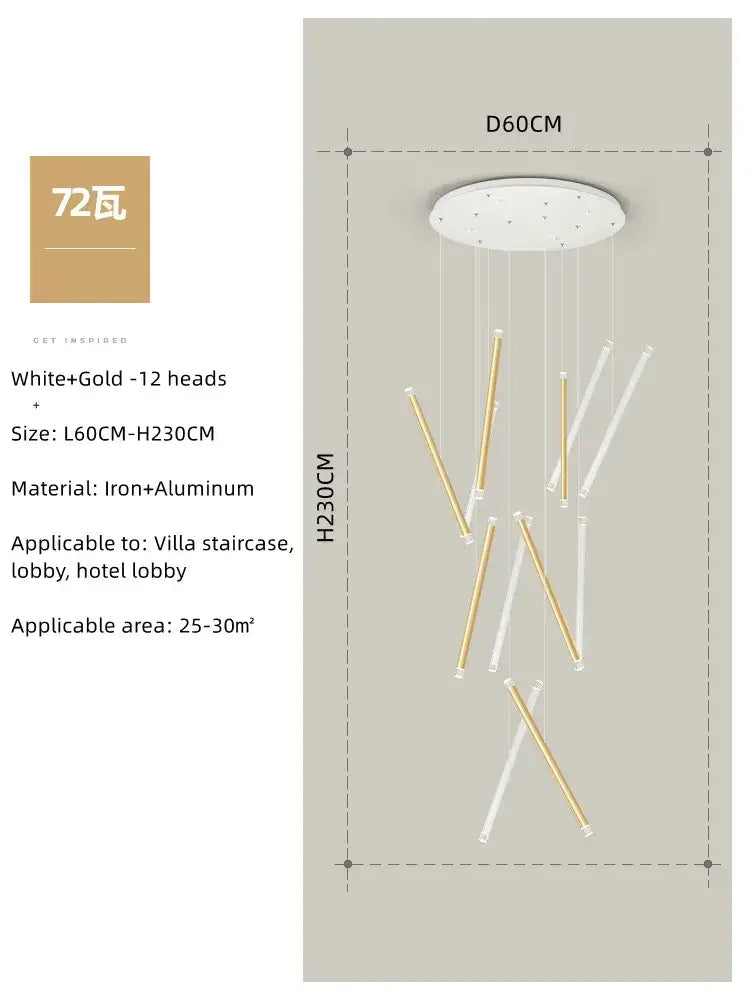 DecorBites™ Black Round Tube LED Chandelier for Duplex Loft Stair - Interior Lighting Decoration