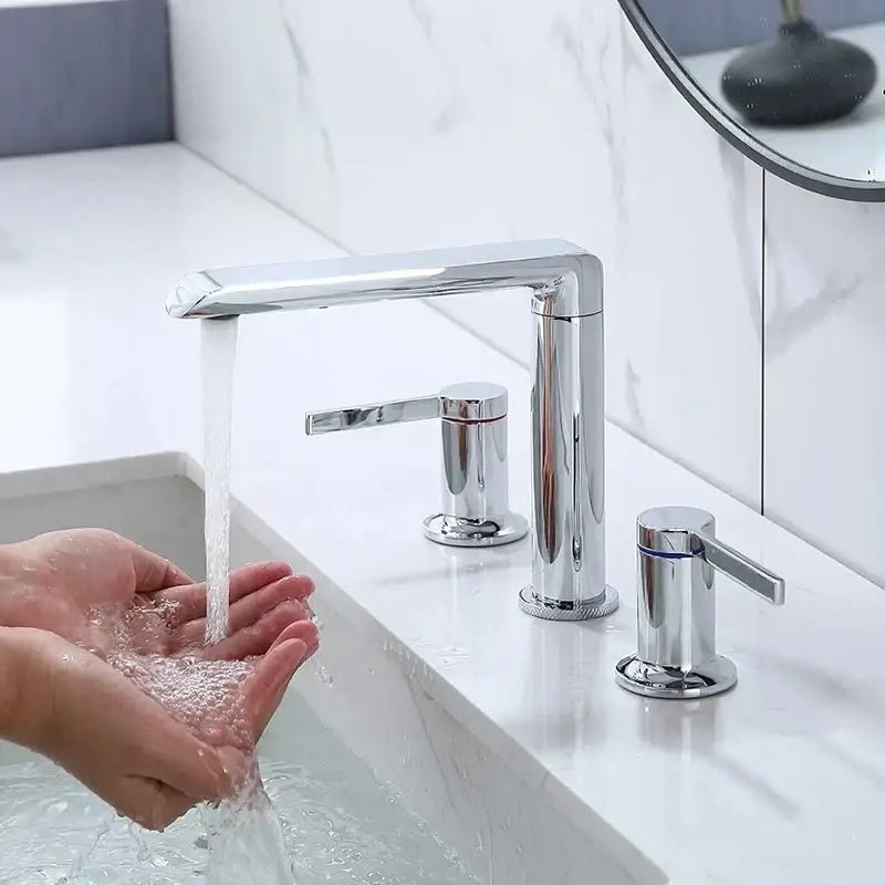 Modern minimalist brushed gold brass widespread bathroom faucet