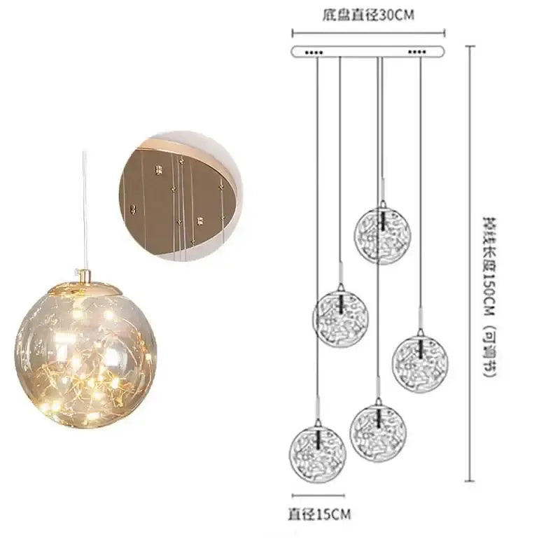 Modern minimalist gold decorbites glass chandelier staircase light