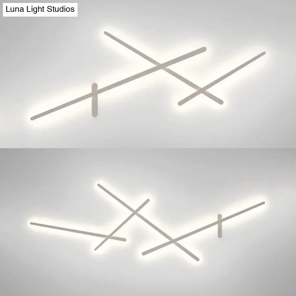 DecorBites™ Modern White Crossed Lines Wall Lamp - Metal, 3/4 Lights - Simplistic Living Room Lighting