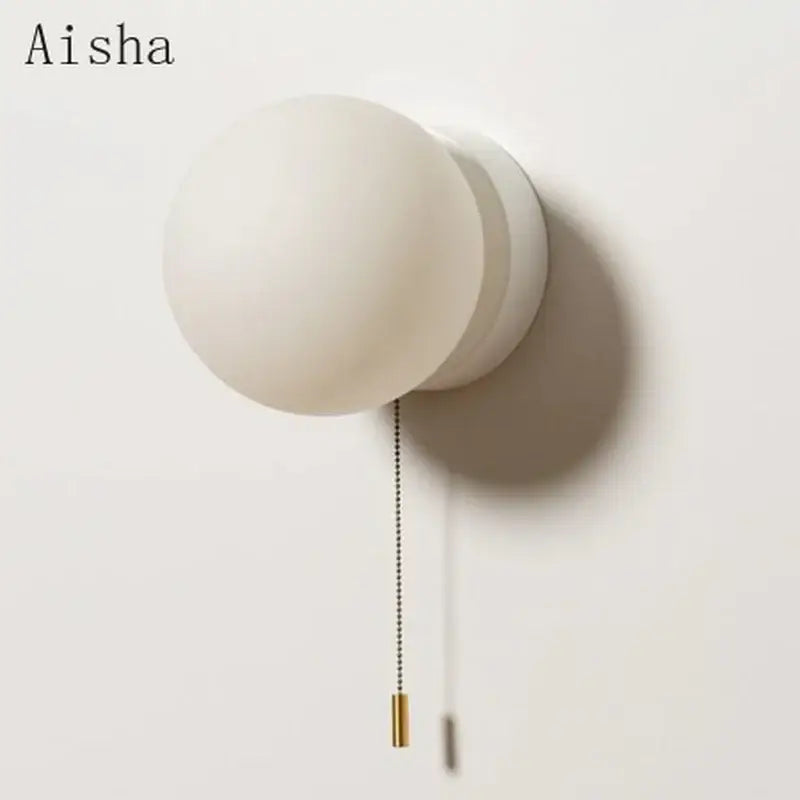 Modern minimalist white frosted glass ball wall light bedroom sconce