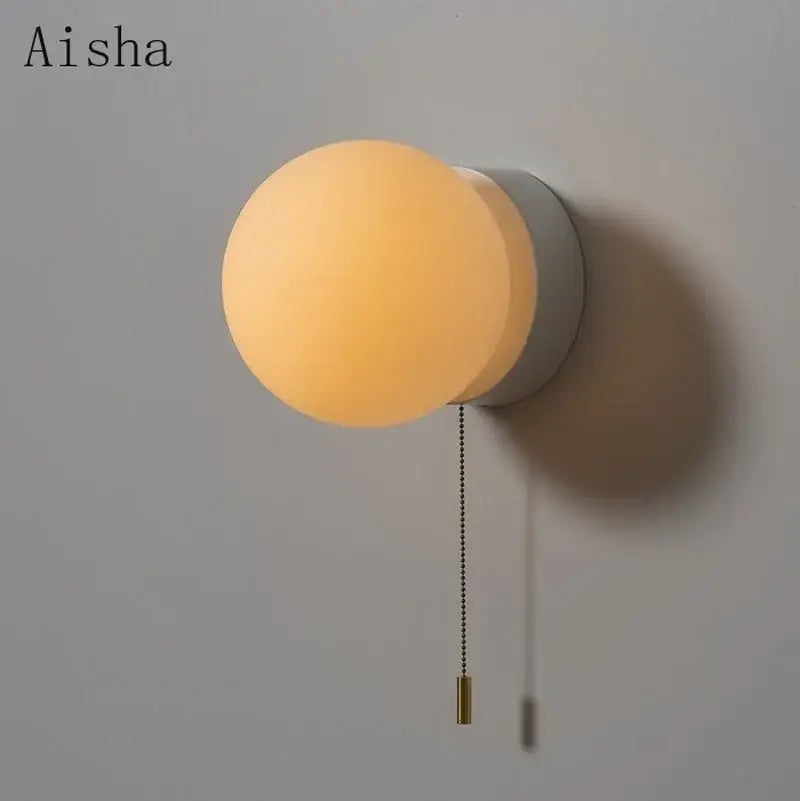 Modern minimalist white frosted glass ball wall light bedroom sconce