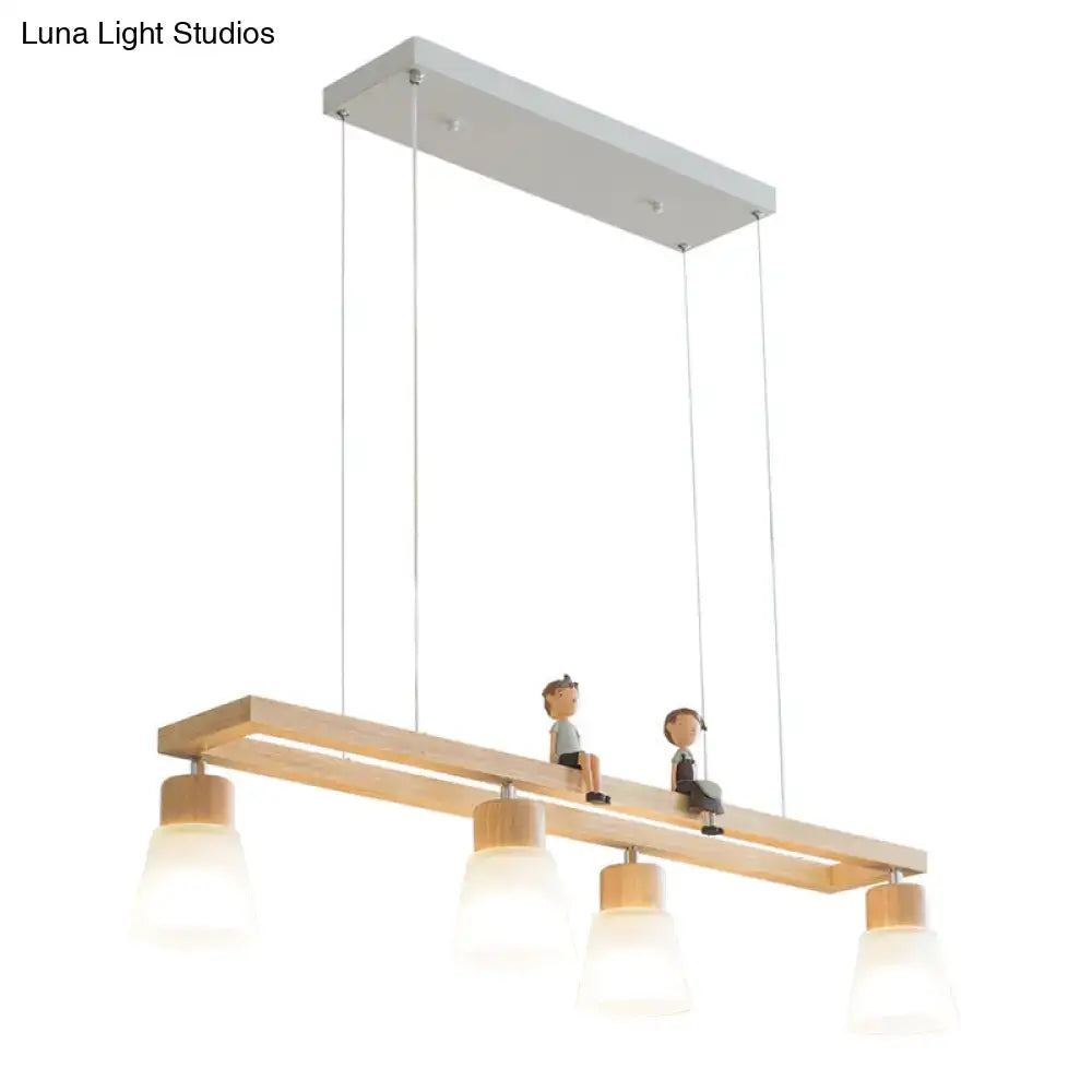 Modern natural wood rectangle island pendant light kitchen with figures