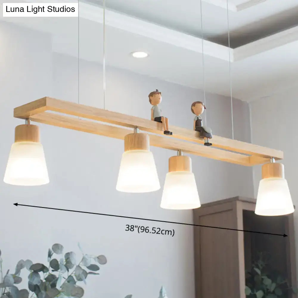 Modern natural wood rectangle island pendant light kitchen with figures