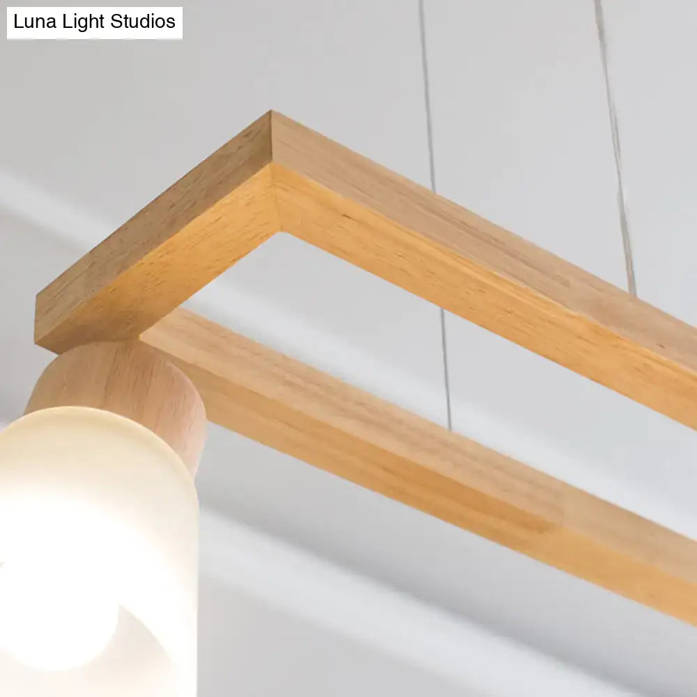 Modern natural wood rectangle island pendant light kitchen with figures