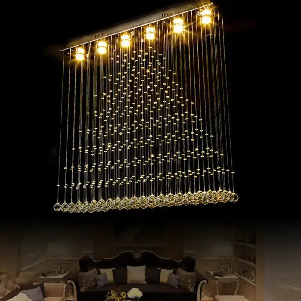 Modern nickel crystal ball cascade chandelier dining room light