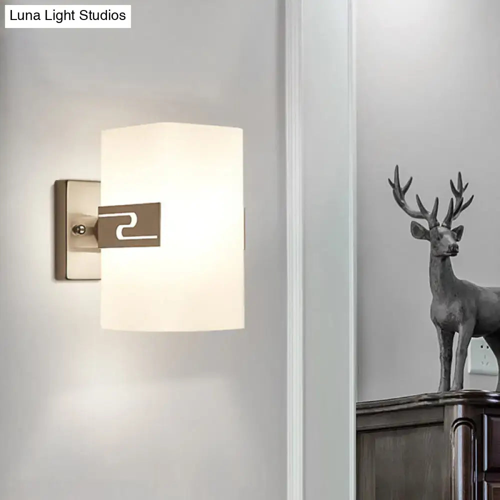 DecorBites™ Modern Wall Mounted Nickel Cuboid Sconce Lamp with White Glass - Ideal for Corridors