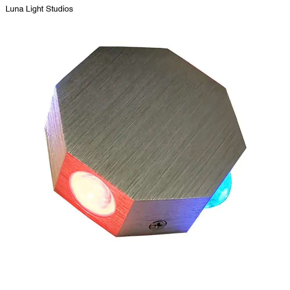 Modern nickel finish octagonal wall sconce with red & blue led light