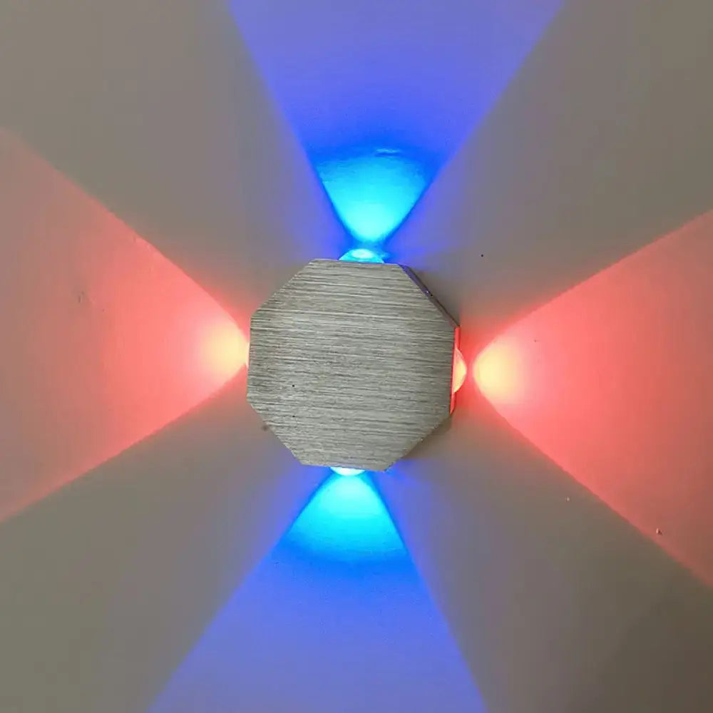 Modern nickel finish octagonal wall sconce with red & blue led light