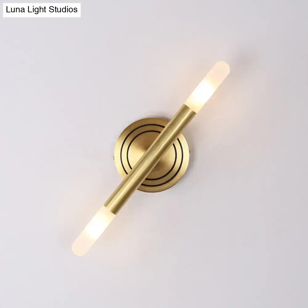 Modern nordic brass finish wall sconce bedroom slim tube lamp