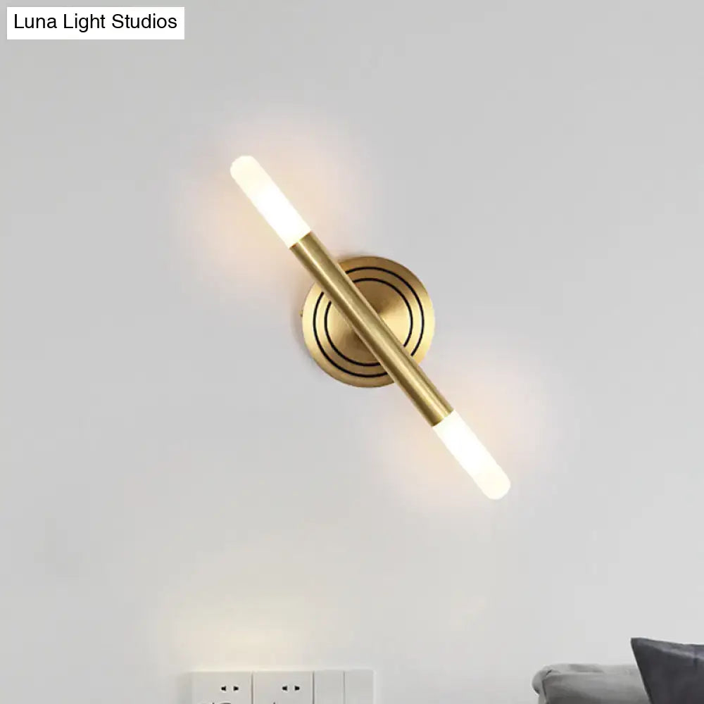 Modern nordic brass finish wall sconce bedroom slim tube lamp