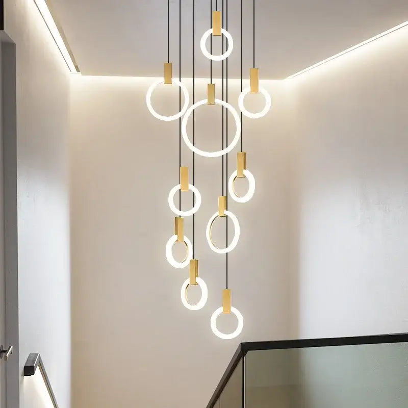 Modern nordic led wood stair chandelier living room pendant light