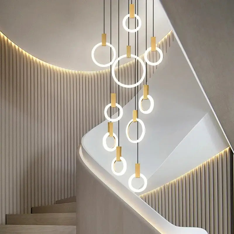 Modern nordic led wood stair chandelier living room pendant light