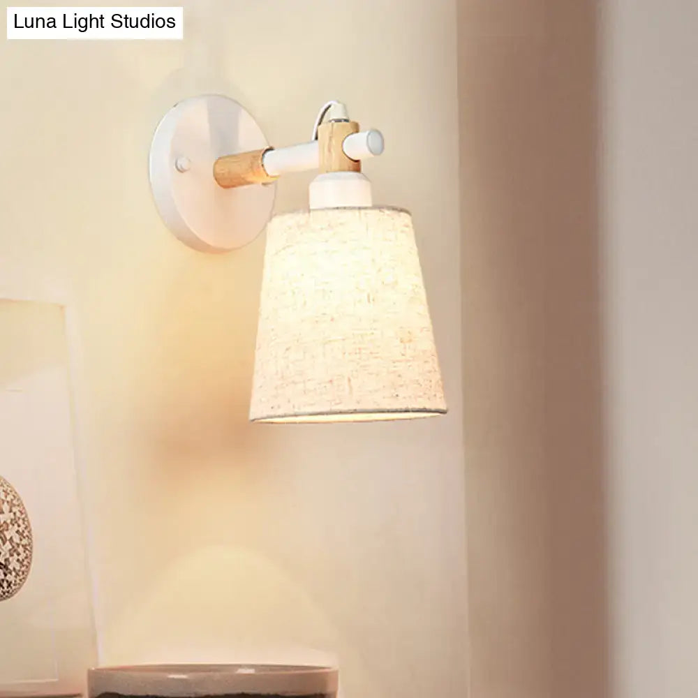DecorBites™ Modern Nordic Wall Lamp with Horn Shade and Wood Joint in Black/White - 1-Light Sconce