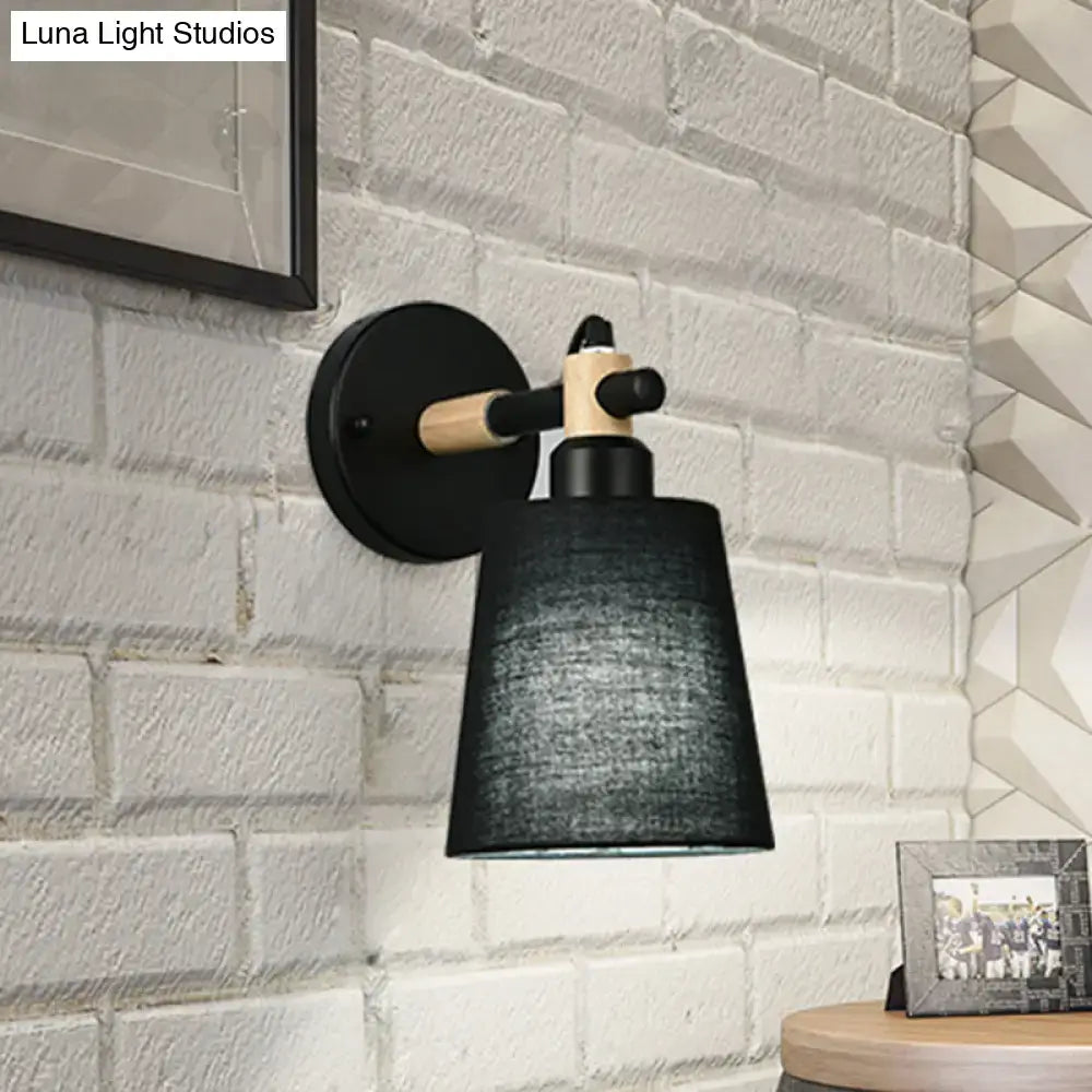 DecorBites™ Modern Nordic Wall Lamp with Horn Shade and Wood Joint in Black/White - 1-Light Sconce