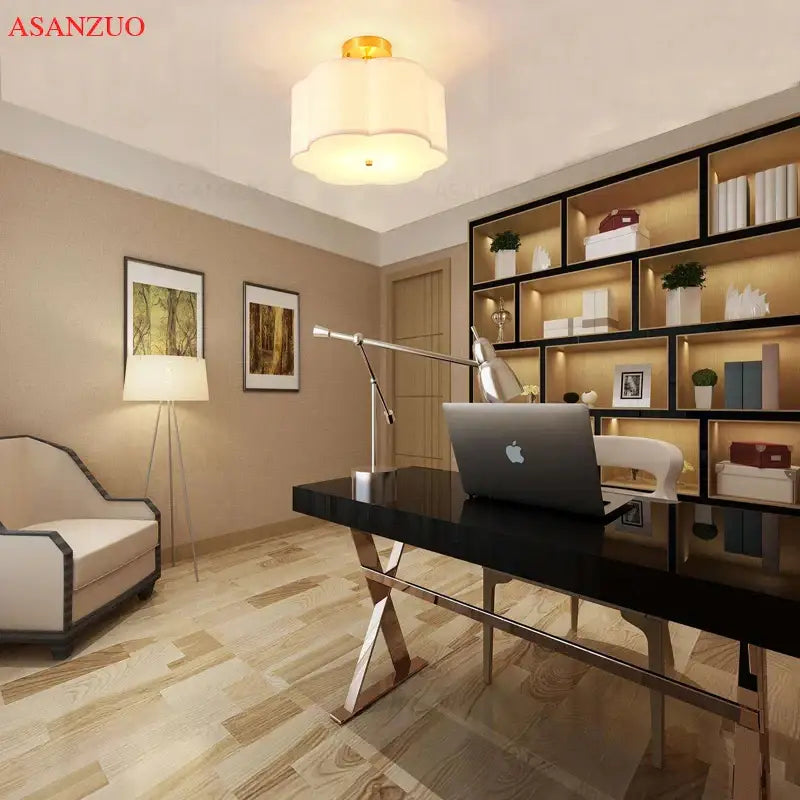 Modern off white textured fabric copper acrylic ceiling light bedroom