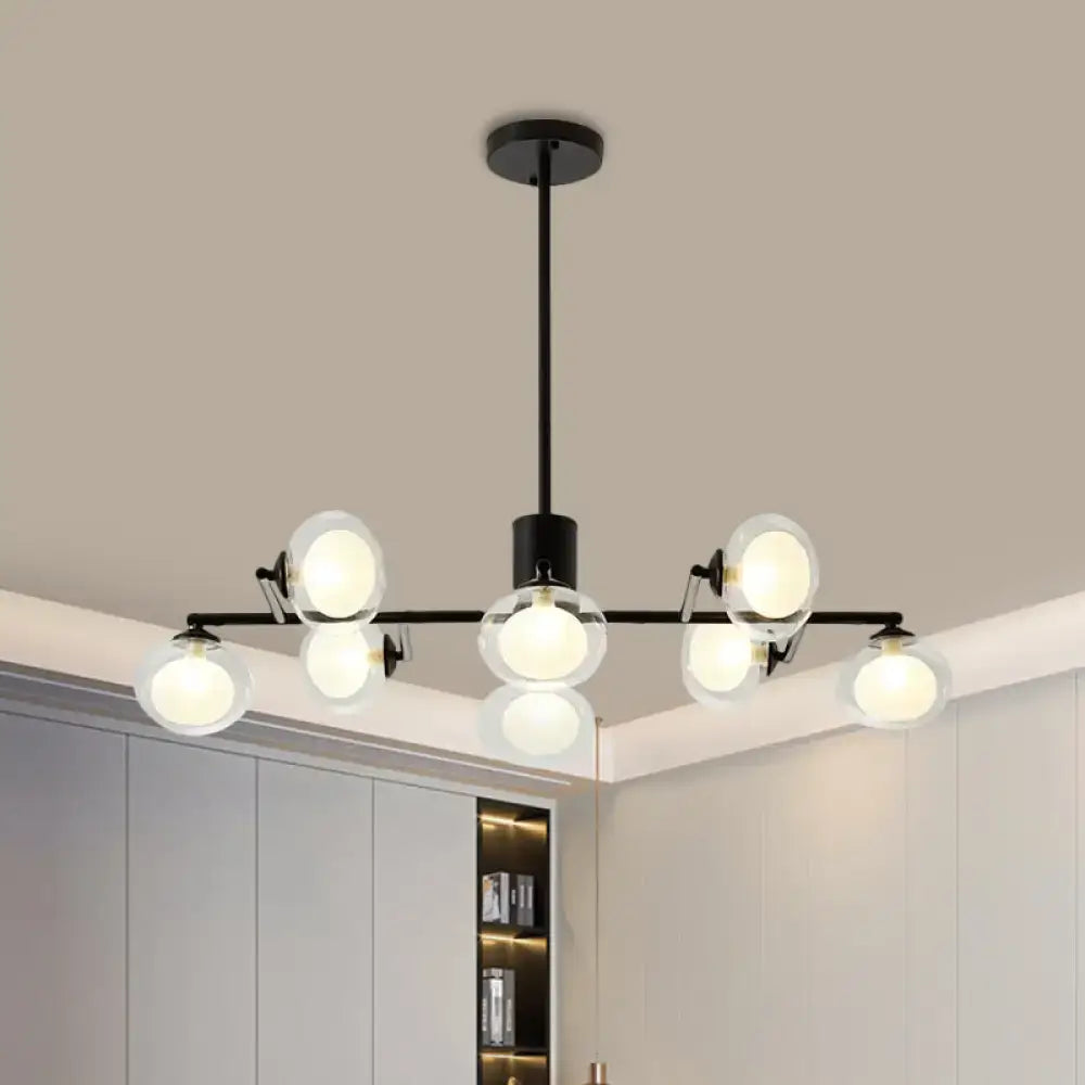DecorBites™ Modern Oval Shade Island Light - 8/12 Lights Glass Suspension Light in Black/White