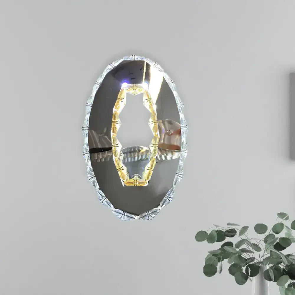 Modern oval chrome crystal wall sconce bedroom warm white light