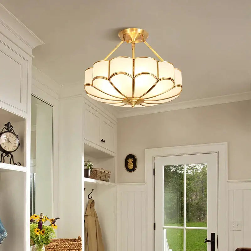 Modern petal brass ceiling lamp bedroom gold glass light
