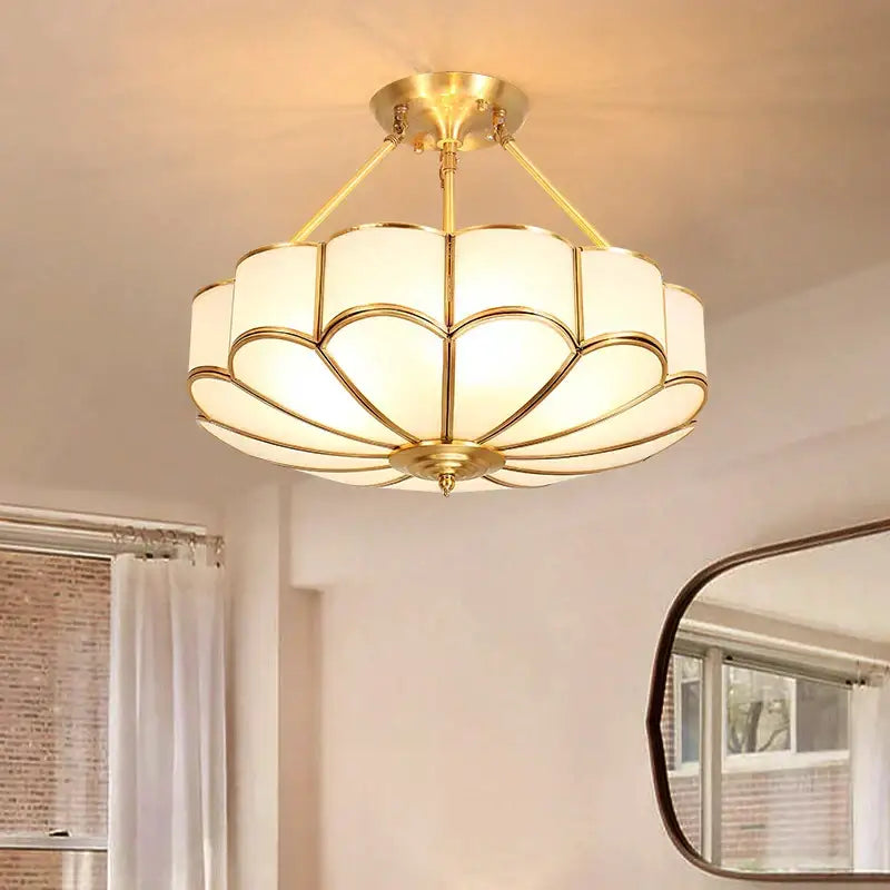 Modern petal brass ceiling lamp bedroom gold glass light