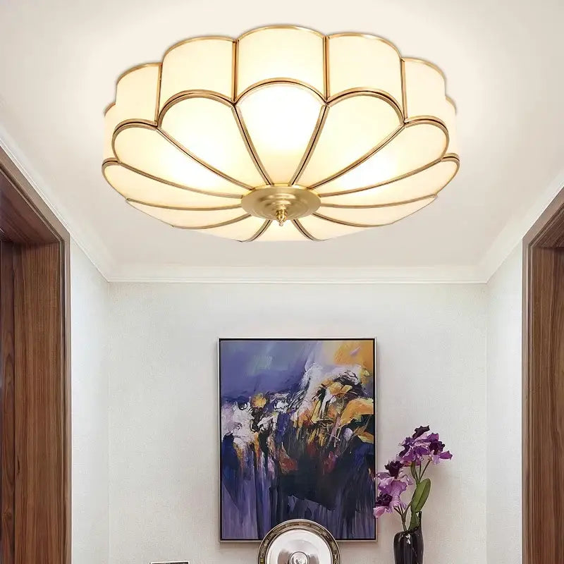 Modern petal brass ceiling lamp bedroom gold glass light