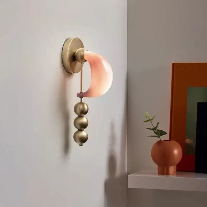 Modern pink and brass curve glass wall lamp bedroom sconce