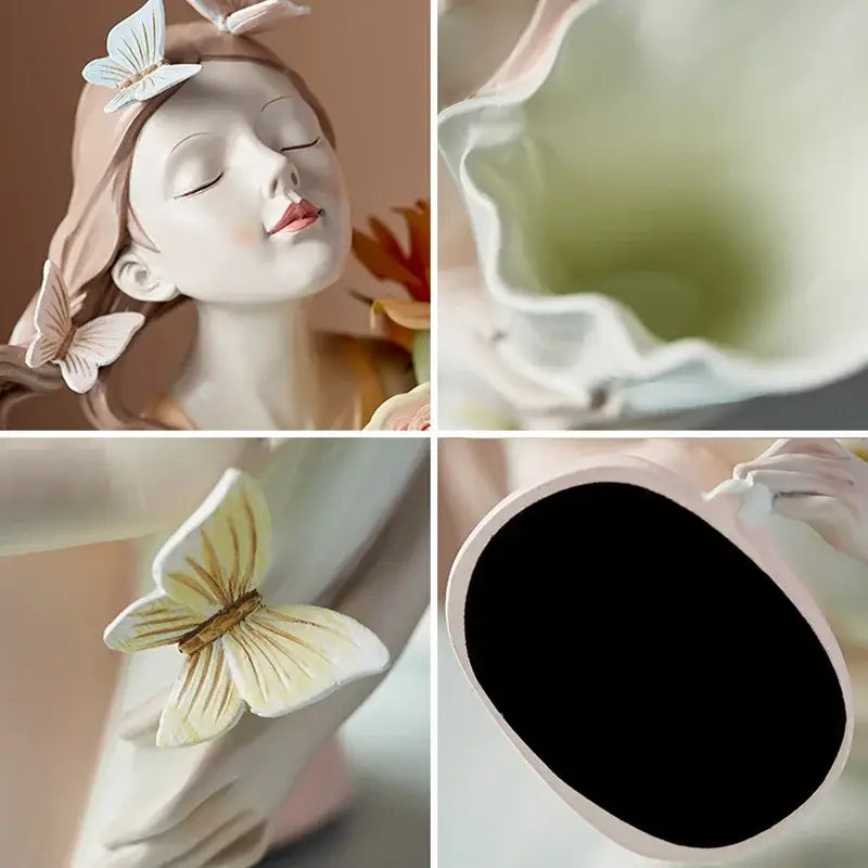 DecorBites™ Butterfly Girl Sculpture Vase Set - Modern Decorative Resin Flower Ornaments