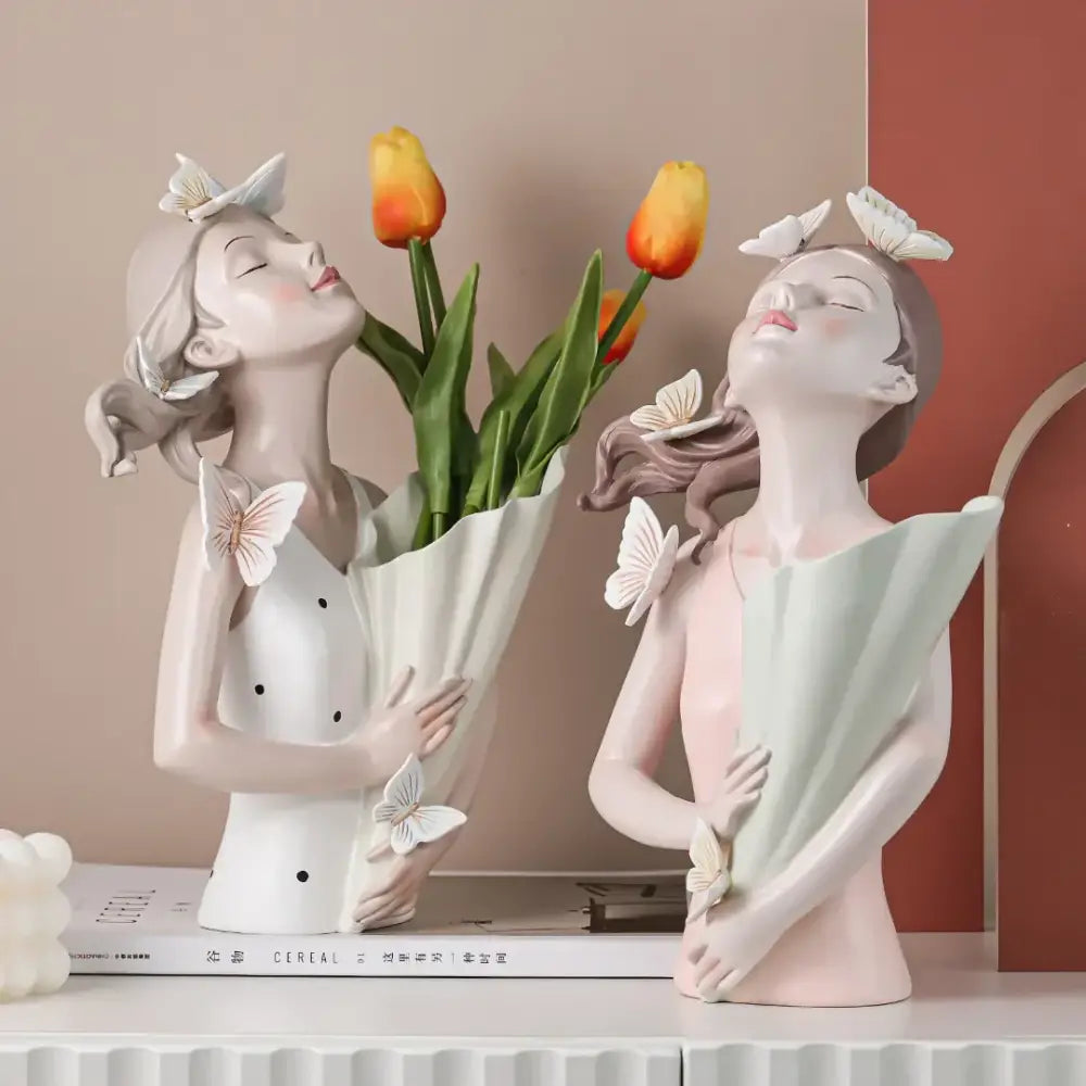DecorBites™ Butterfly Girl Sculpture Vase Set - Modern Decorative Resin Flower Ornaments