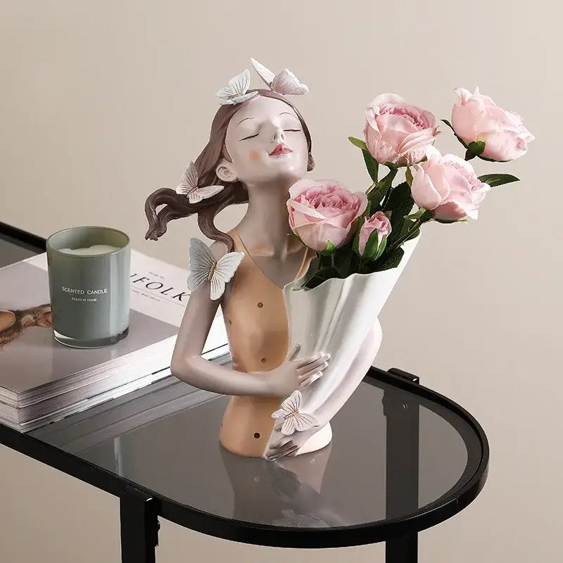 DecorBites™ Butterfly Girl Sculpture Vase Set - Modern Decorative Resin Flower Ornaments