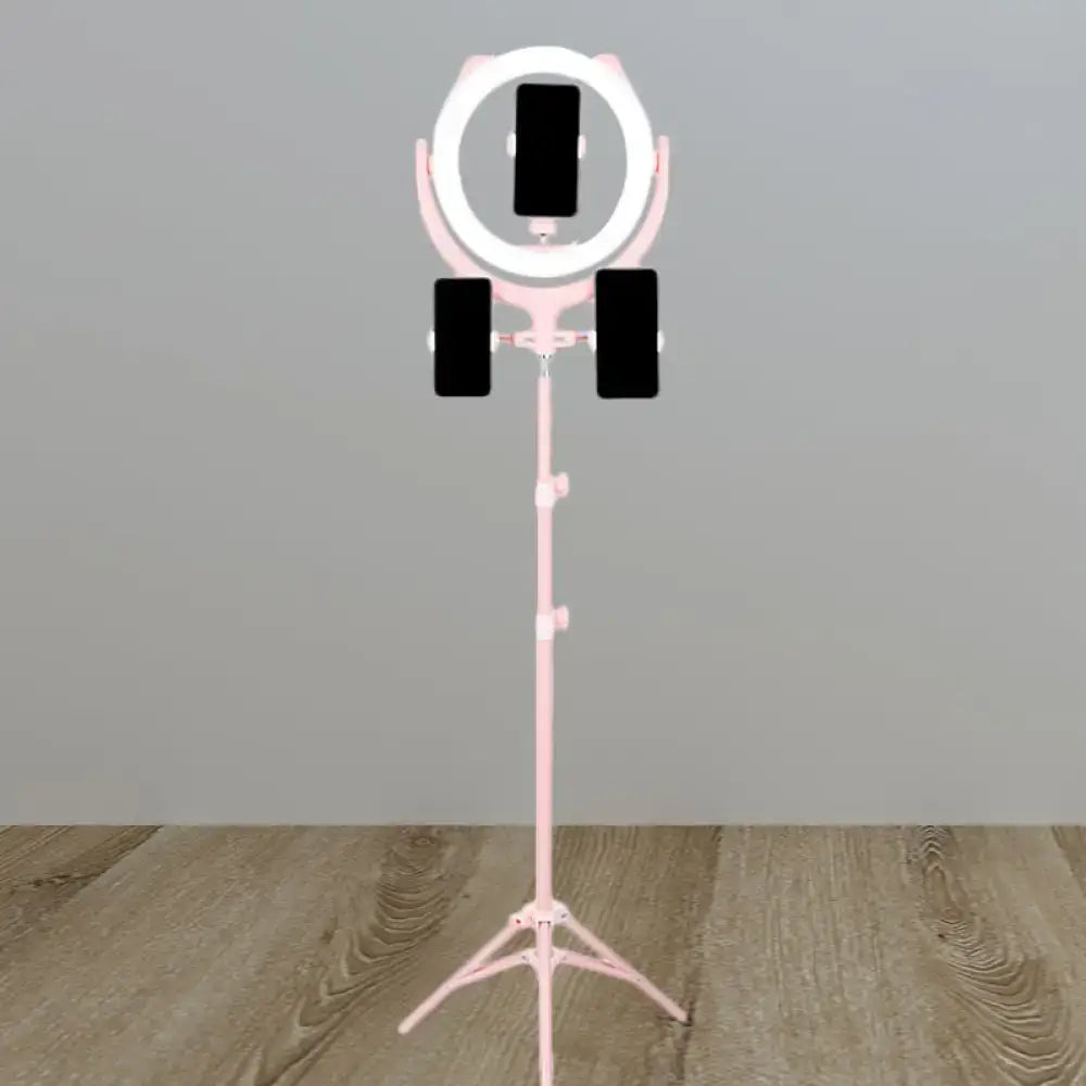 DecorBites™ Modern Pink USB LED Circle Mirror Phone Stand with Mobile Lighting Feature