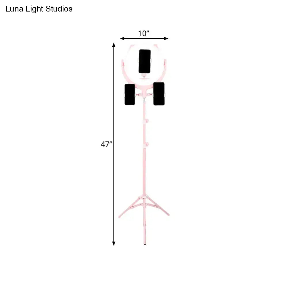 DecorBites™ Modern Pink USB LED Circle Mirror Phone Stand with Mobile Lighting Feature