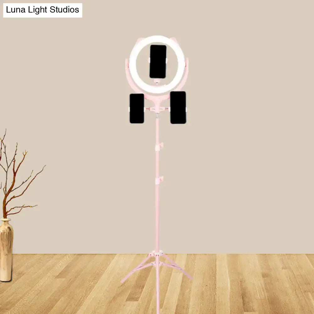 DecorBites™ Modern Pink USB LED Circle Mirror Phone Stand with Mobile Lighting Feature