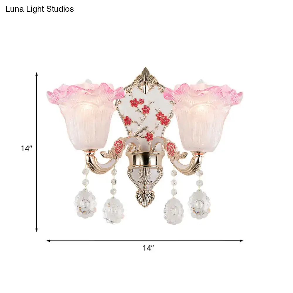 Modern pink & white ruffle glass sconce lamp bedroom wall light