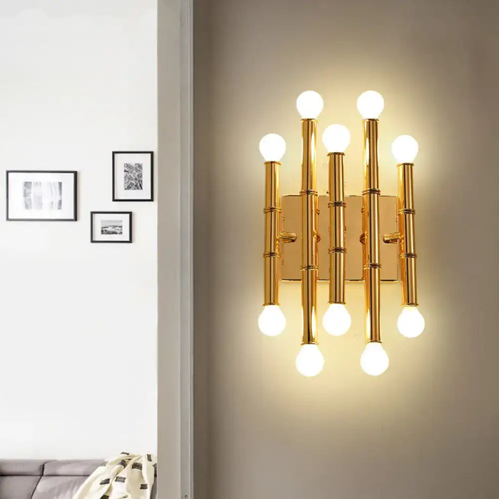 Modern polished gold metal tubes bamboo wall sconce hallway light