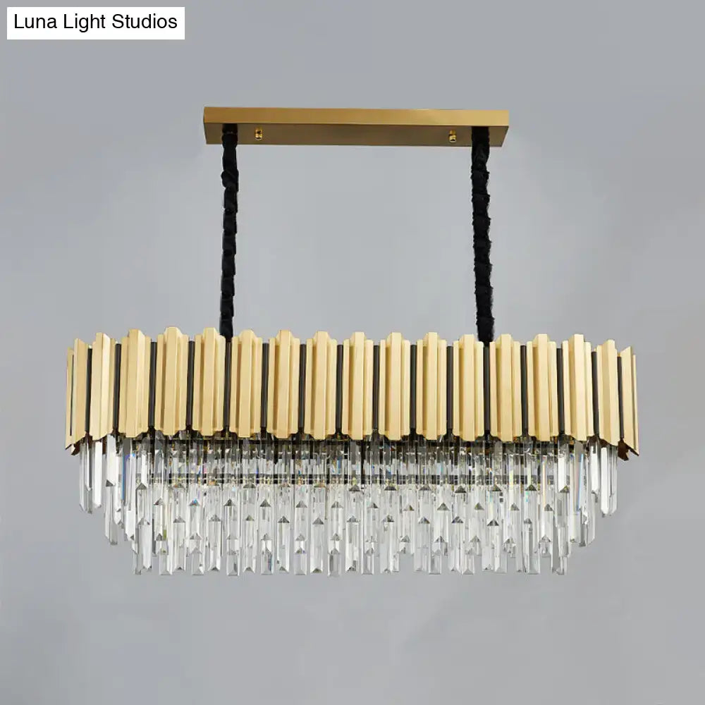 DecorBites™ Modern Crystal Gold Finish Pendant Light with Prismatic Oval Design - 10 Heads, Island Style