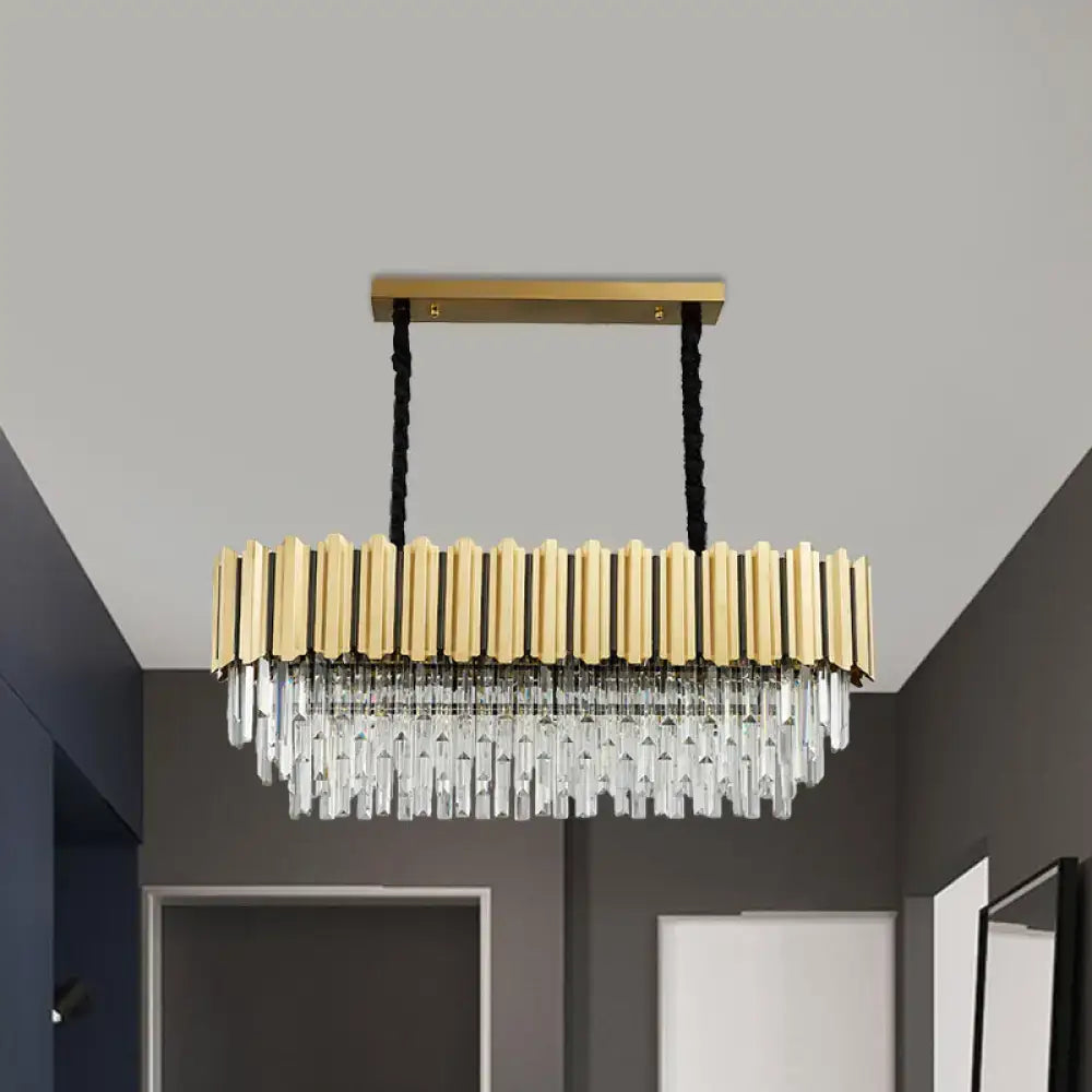 DecorBites™ Modern Crystal Gold Finish Pendant Light with Prismatic Oval Design - 10 Heads, Island Style