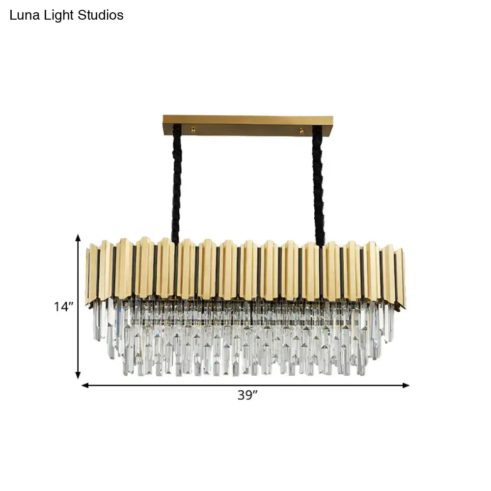 DecorBites™ Modern Crystal Gold Finish Pendant Light with Prismatic Oval Design - 10 Heads, Island Style