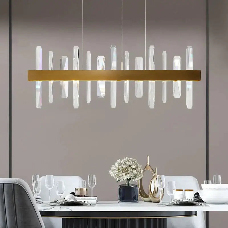 Modern rectangle gold crystal chandelier dining room light