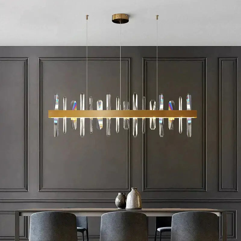 Modern rectangle gold crystal chandelier dining room light