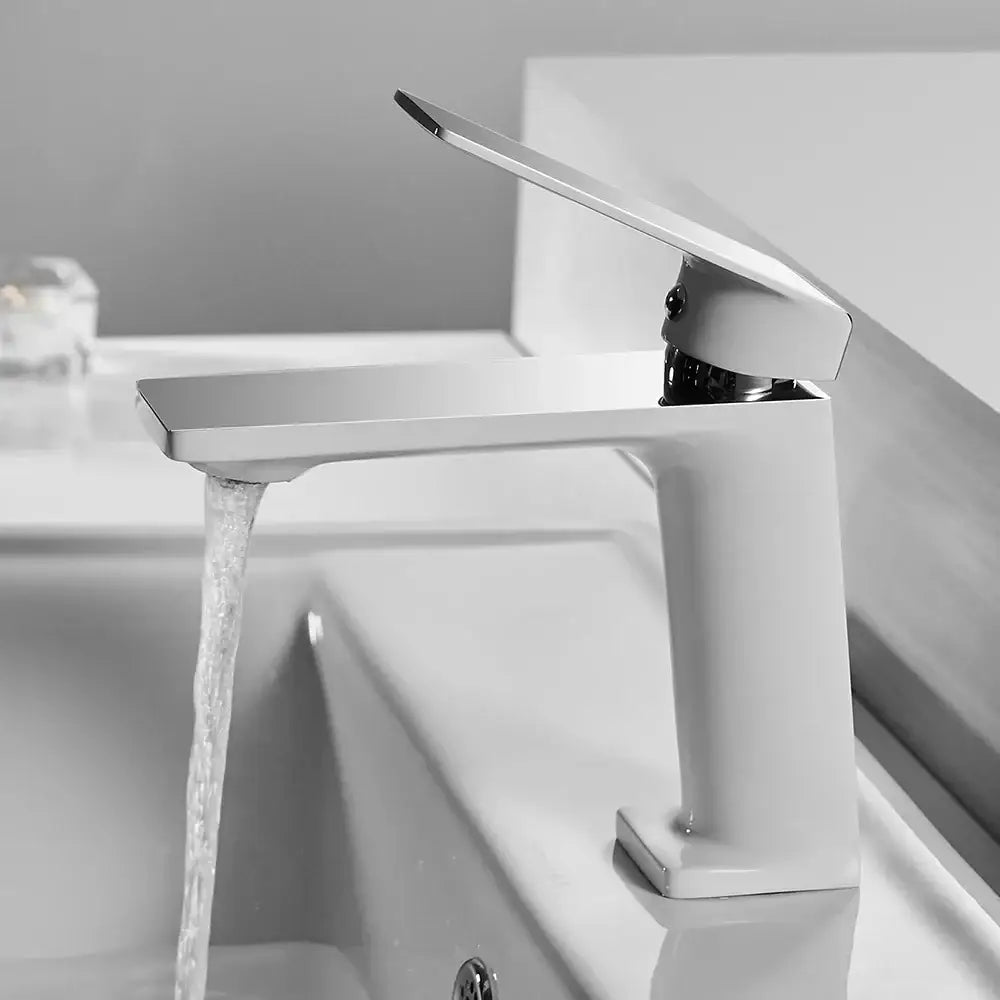 Modern rectangular brushed nickel bathroom sink faucet