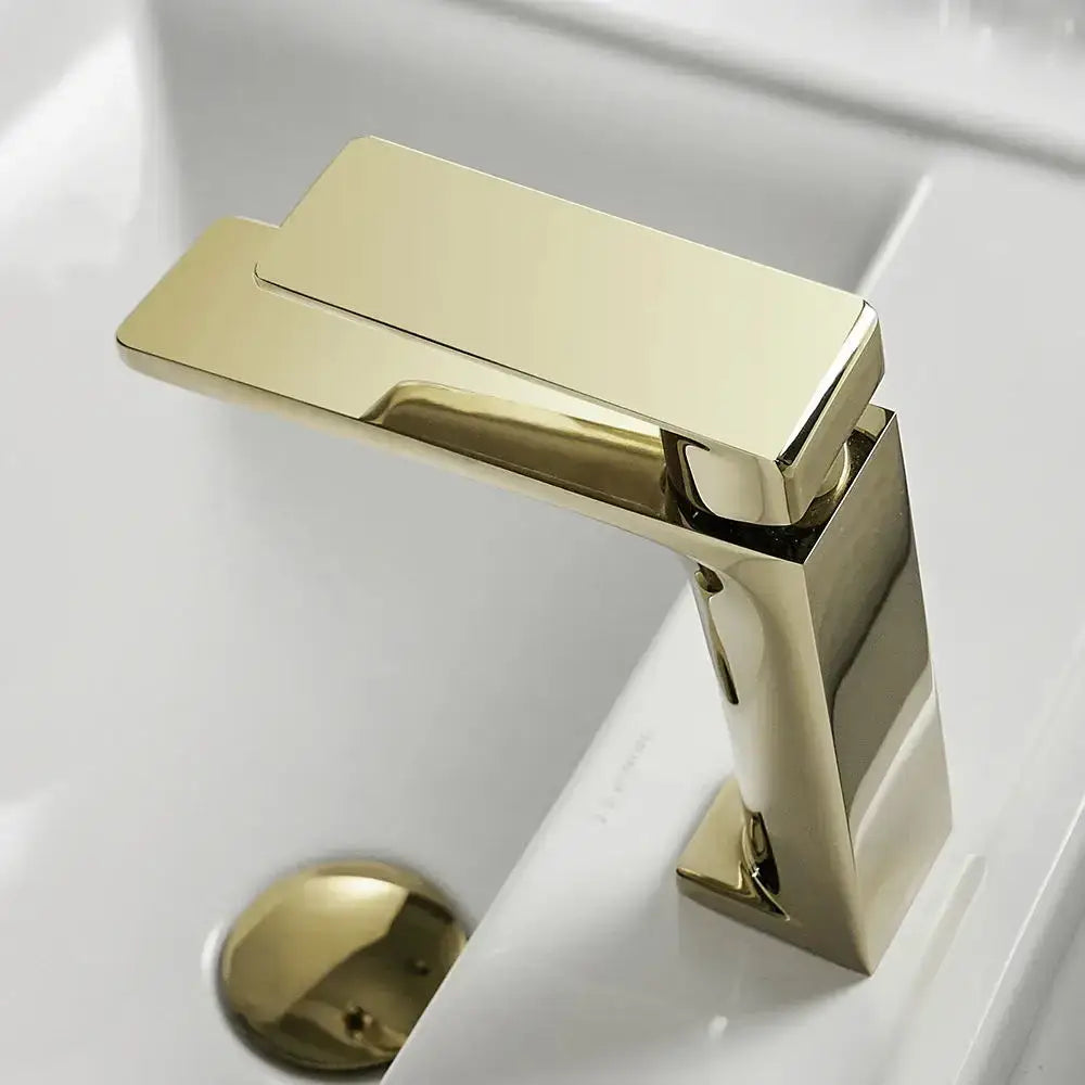 Modern rectangular brushed nickel bathroom sink faucet