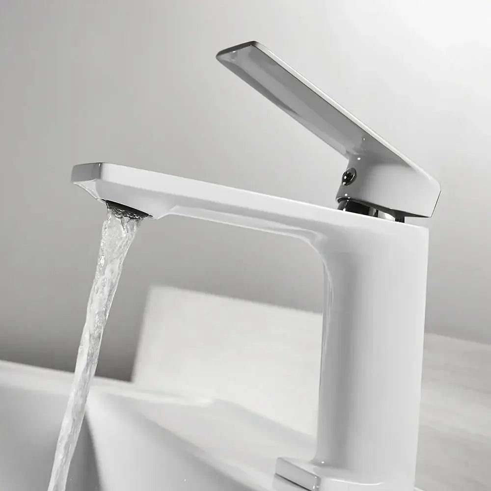 Modern rectangular brushed nickel bathroom sink faucet